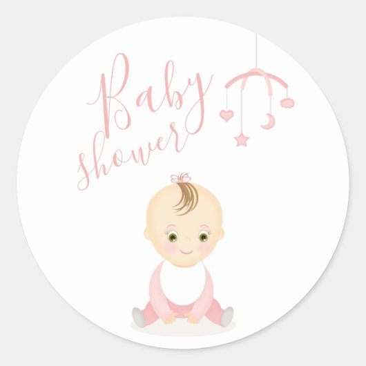 Sticker Rond Bébé mignonne fille et son Baby shower mobile (Devant)