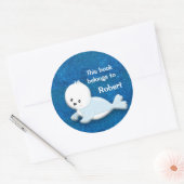 Sticker Rond Bébé mou Phoque blanc sur Glittery Blue (Enveloppe)