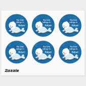 Sticker Rond Bébé mou Phoque blanc sur Glittery Blue (Feuille)