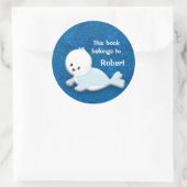 Sticker Rond Bébé mou Phoque blanc sur Glittery Blue (Sac)
