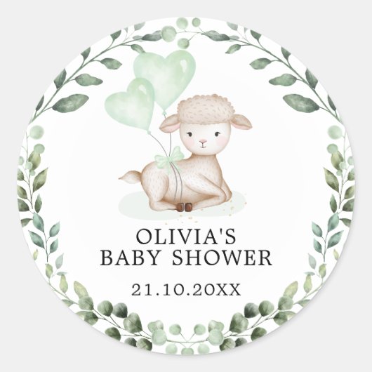 Sticker Rond Bébé Mouton Petit Agneau Vert Eucalyptus Douche (Devant)