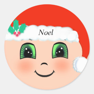Sticker Rond Bébé Noël Mignon Visage Heureux