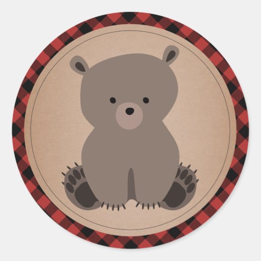 Sticker Rond Bébé Ours Cub Baby shower Plaid (Devant)