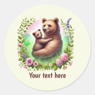 Sticker Rond Bébé ours Maman adorable personnalisable