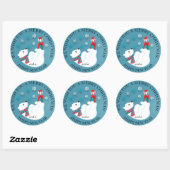 Sticker Rond Bébé Ours Polaire Jouer sur Bleu Joyeux Noël (Feuille)