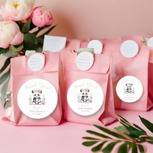 Sticker Rond Bébé Panda Peonies Jungle Baby shower Merci