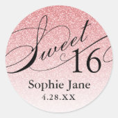 Sticker Rond Bébé Parties scintillant en crème rose doux 16 Per (Devant)