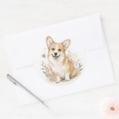 Sticker Rond Bébé poilu : Corgi (Enveloppe)