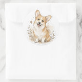 Sticker Rond Bébé poilu : Corgi (Sac)