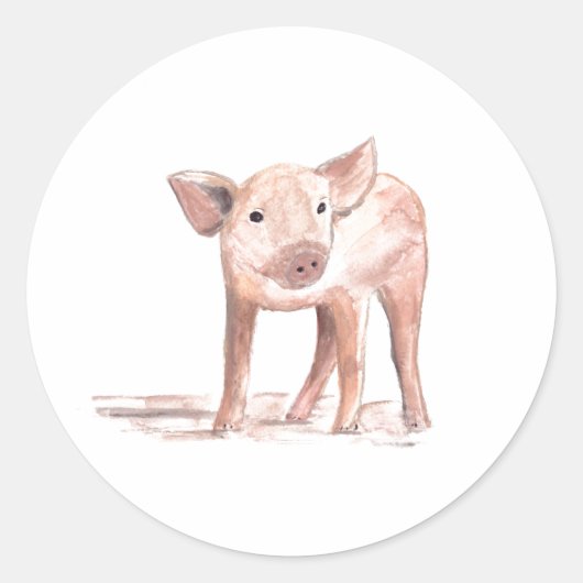 Sticker Rond Bébé porcelet cochon art Animal Aquarelle ferme (Devant)