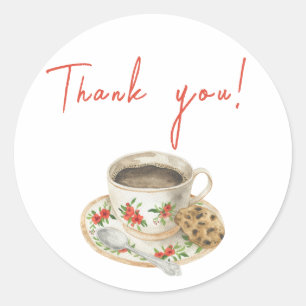Sticker Rond Bébé prépare du café Merci