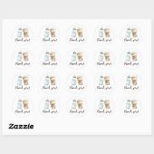 Sticker Rond Bébé prépare une bouteille de café Merci (Feuille)