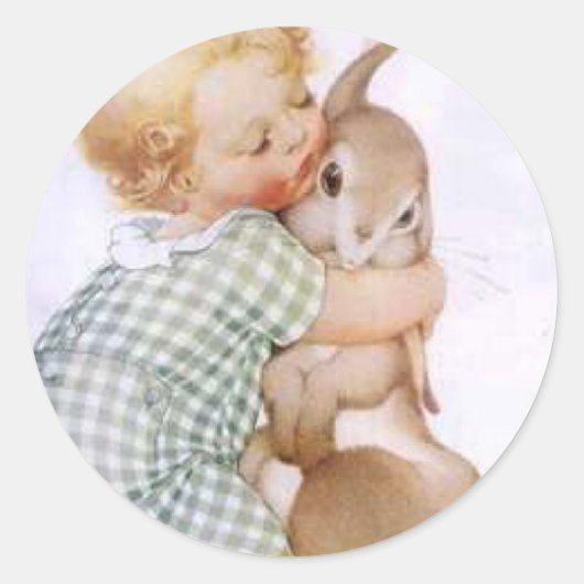 Sticker Rond Bébé qui embrasse le lapin de Pâques (Devant)