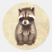 Sticker Rond Bébé Racoon animal de bois (Devant)