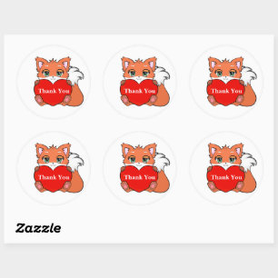 Sticker Rond Bébé renard mignon avec cœur merci