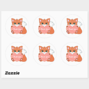 Sticker Rond Bébé renard mignon avec cœur Merci classique rond