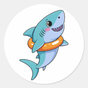 Sticker Rond Bébé Requin Mignon Avec Flotteur Enfants