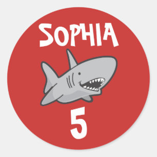 Sticker Rond Bébé requin rouge Anniversaire
