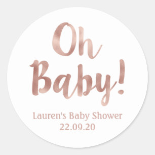 Sticker Rond Bébé rose baby shower d'or