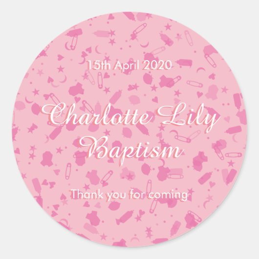 Sticker Rond Bébé rose Confetti Baptême Christening Favoriser (Devant)