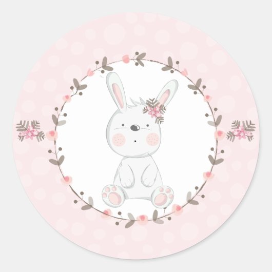Sticker Rond Bébé rose doux lapin floral (Devant)