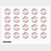 Sticker Rond Bébé rose en Fleur Baby shower Floral (Feuille)