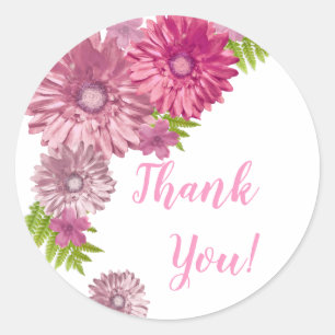 Sticker Rond Bébé rose En Fleur Brunch Douche Merci