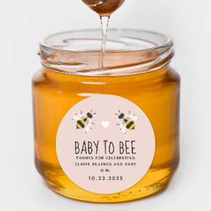 Sticker Rond Bébé rose fille à abeille Douche de miel Favoriser