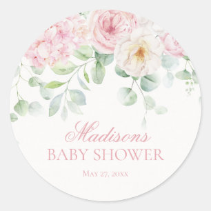 Sticker Rond Bébé rose floral en fleur Baby shower phoque Invit