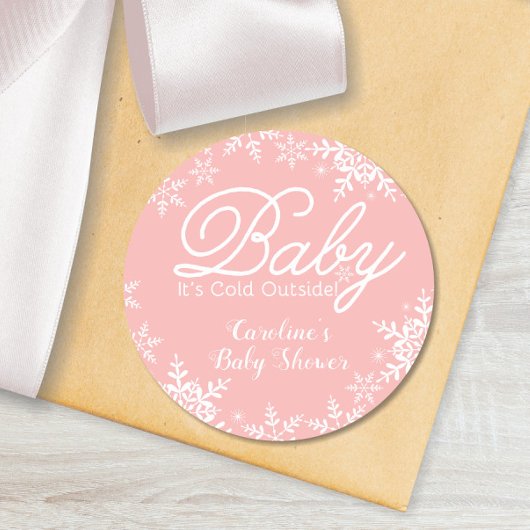 Sticker Rond Bébé rose Il fait froid dehors Baby shower Snowfla