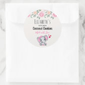 Sticker Rond Bébé rose mignonne Eléphant & Rose Aquarelle Cuisi (Sac)