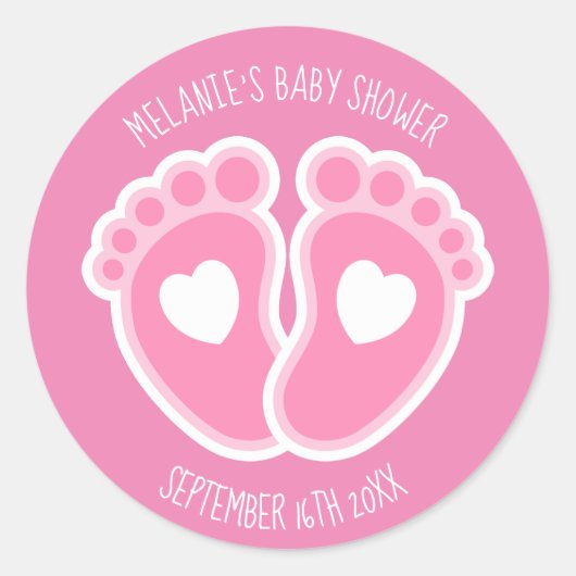 Sticker Rond Bébé rose mignonne Pieds Custom Baby shower fille (Devant)