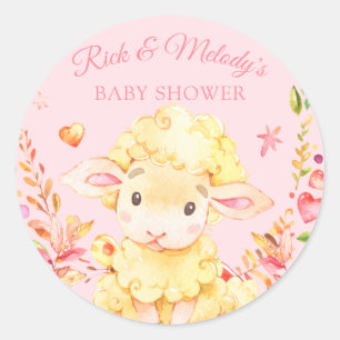 Sticker Rond Bébé rose mouton / Agneau Baby shower de fille ros