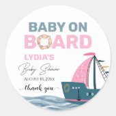 Sticker Rond Bébé rose nautique sur le Baby shower de bord (Devant)