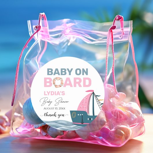 Sticker Rond Bébé rose nautique sur le Baby shower de bord