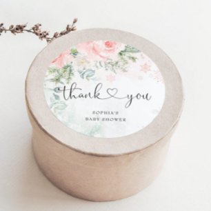 Sticker Rond Bébé rose pâle à fleurs, froid dehors