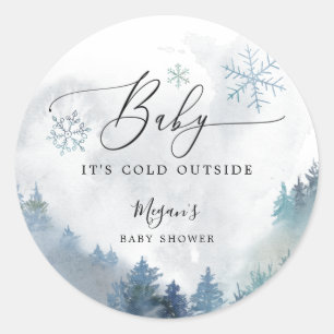 Sticker Rond Bébé rustique Il fait froid dehors Baby shower ble