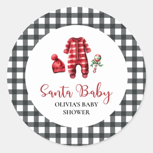 Sticker Rond Bébé Santa Bébé Shower de Noël (Devant)