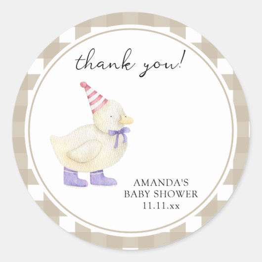 Sticker Rond Bébé Shower Canard Chanceux (Devant)