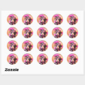 Sticker Rond Bébé singe avec fleurs (Feuille)
