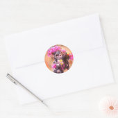 Sticker Rond Bébé singe avec fleurs (Enveloppe)