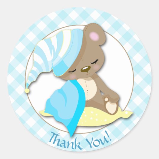 Sticker Rond Bébé Sleepy Bear Douche Merci (Devant)