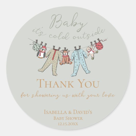 Sticker Rond Bébé son Baby shower froid à l'extérieur de l'hive (Devant)