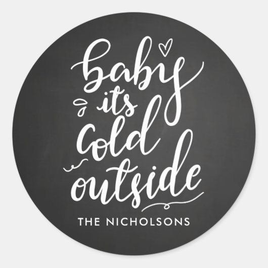 Sticker Rond Bébé Son Froid Chalkboard Blanc Script (Devant)