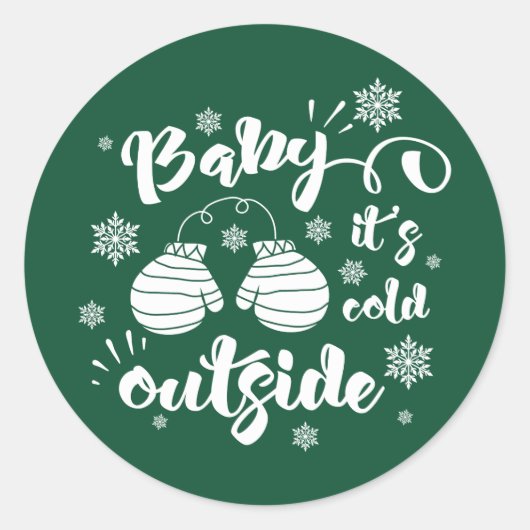 Sticker Rond Bébé son froid dehors mignonette mittens hiver (Devant)