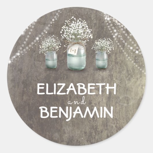 Sticker Rond Bébé souffle Floral Mason Jar Mariage rustique (Devant)