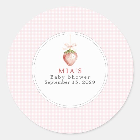 Sticker Rond Bébé Sucré Coquette Gingham à la Fraise (Devant)