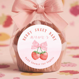 Sticker Rond Bébé Sucré Jumeaux Fraises Arc Rose
