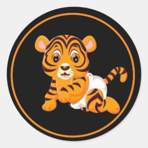 Sticker Rond Bébé tigre avec couche