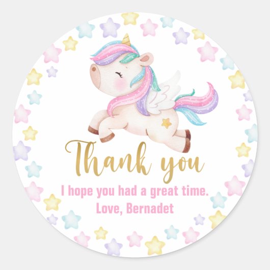 Sticker Rond Bébé Unicorn Merci (Devant)